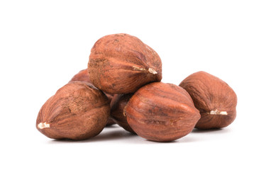 hazelnuts on white background