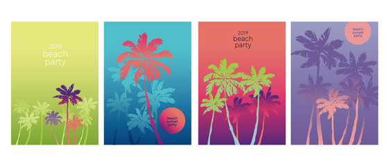 Vintage vibes tropical palm silhouette poster set.