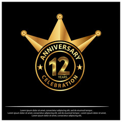 12 years anniversary golden. anniversary template design for web, game ,Creative poster, booklet, leaflet, flyer, magazine, invitation card - Vector