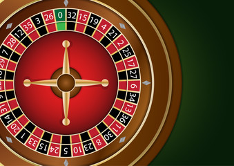 Casino roulette wheel isolated on green background. Vector casino logo.
