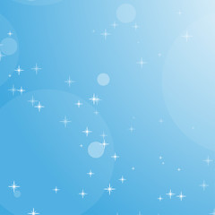 Fototapeta premium Color abstract background of blue sky with bokeh and stars. Simple flat vector illustration.