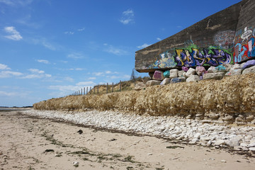 France. Island Ile de Re. Landscape of the coast with bunker