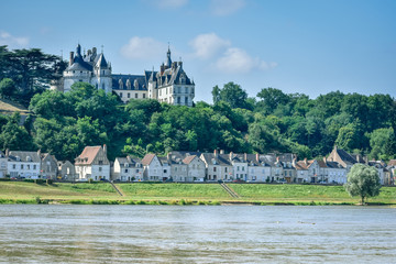 Obraz premium CHAUMONT CASTLE, FRANCE - JULY 07, 2017: Chaumont castle stands above the River Loire in a summer day at Chaumont castle, France on July 07, 2017