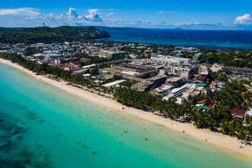 Aerial drone view of the Philippine island of Boracay after its reopening