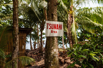 A hand written Tsunami warning sign on the Philippine island of Camiguin