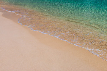 Gentle ocean waves lapping onto a sandy, tropical beach.  Relaxing background.