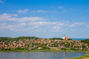 Fototapeta na wymiar Tihany village and the abbey with the inner lake at lake Balaton in Hungary