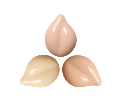 Makeup foundation smears set isolated on white background. Nude cosmetic BB cream swatch. Beige liquid powder, concealer, corrector drop pattern.