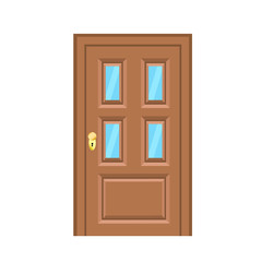 Wooden door flat style for design on white, stock vector illustration