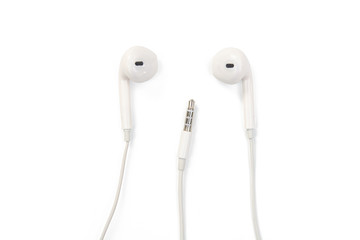 white earphones isolated on white background with clipping path