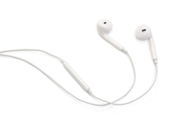 white earphones isolated on white background with clipping path