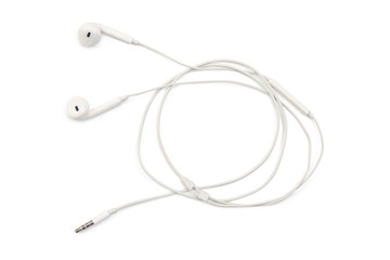 white earphones isolated on white background with clipping path