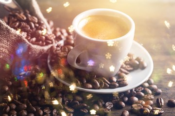 Cup of Coffee and Coffee Beans