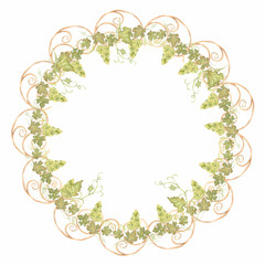 Beautiful Watercolor Hand drawn grapes wreath in green and yellow colors.