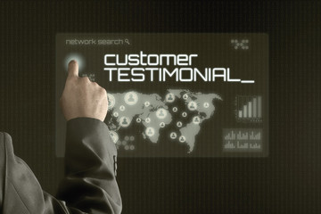 Business man pointing to virtual screen. Business & Technology Concept