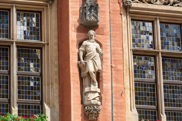 Obraz premium Architectural details of Gothic Old Town Hall on Market Square in Wroclaw. Poland