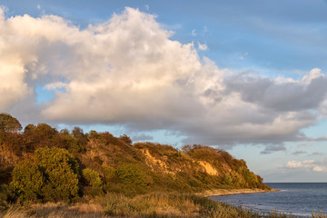 Cliffs near the village Lobbe, Rugen Island. Late sunlight.
