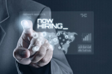 Business man pointing to virtual screen. Business & Technology Concept