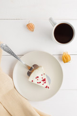 Matcha green tea cheesecake on white background