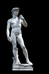 David. The statue of Michelangelo. Naked male. Isolated on black background.
