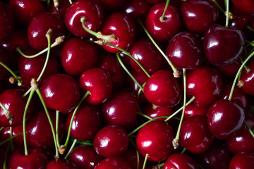 Top view of cherry fruits, cherries top view photo