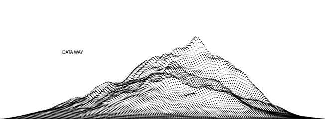 Vector abstract composition made of particles and wireframe. Concept design of digital landscape, data array, signal