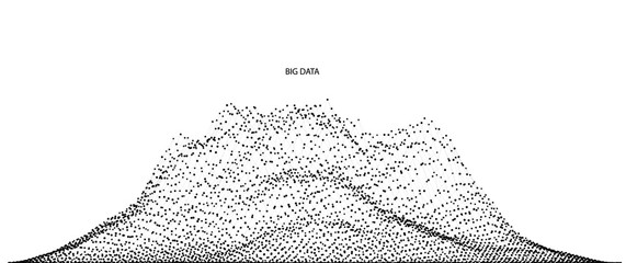 Vector abstract composition made of particles and wireframe. Concept design of digital landscape, data array, signal