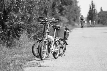 Bicycle on bicycle path in summer