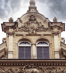 Stone bas-reliefs on the walls of Gdansk