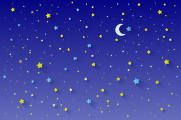 Obraz na płótnie Canvas Stars in Night sky scenery background. Can be used for poster, banner, flyer, invitation, website or greeting card Paper art style. Vector Illustration. eps 10