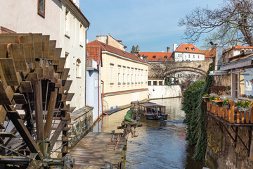 Fototapeta na wymiar Internal water channel in Prague cityscape