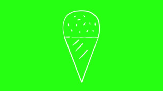 Ice Cream Icon Hand Draw cartoon Animation Doodle in Green Screen