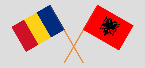 Albania and Romania. Crossed Albanian and Romanian flags