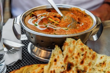 Chicken tikka masala and naan.