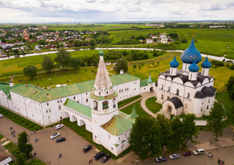 Aerial view of Suzdal Kremlin with Cathedral of Nativity