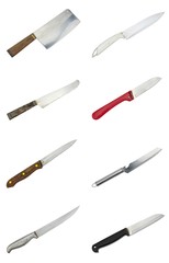 Set Kitchen knife isolated on white background