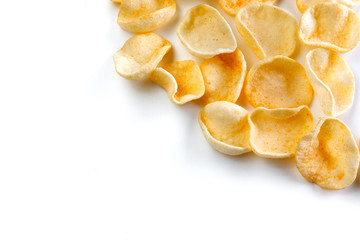 Potatoes snack with pepper on isolated white background. Closeup
