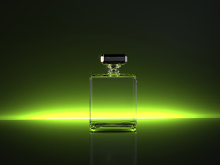 Crystal empty perfume bottle - green light background