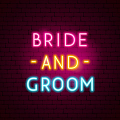 Fototapeta na wymiar Bride and Groom Neon Sign