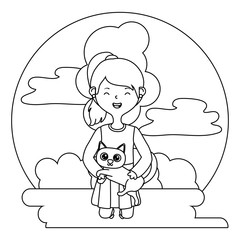 Girl with cat cartoon design
