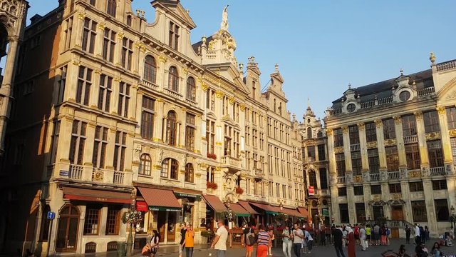 Hyperlapse in the city of Brussels, sunset le grand place