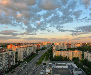 Fototapeta na wymiar Summer sunset, shot in the Rybatskoye district