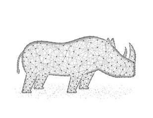 Rhinoceros low poly design, African animal abstract graphics, solitary mammals polygonal wireframe vector illustration made from points and lines on a white background