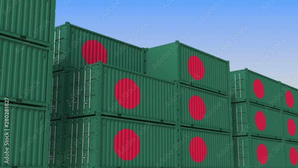 Aufkleber container terminal full of containers with flag of bangladesh. bangladeshi export or import related 