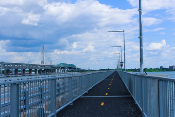 Bicycle lane near the new and old Champlain bridge, Montreal, Quebec