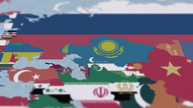 3D Asia Countries Map with Borders and Flags