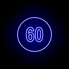 speed 60 icon in blue neon style.. Elements of time illustration icon. Signs, symbols can be used for web, logo, mobile app, UI, UX