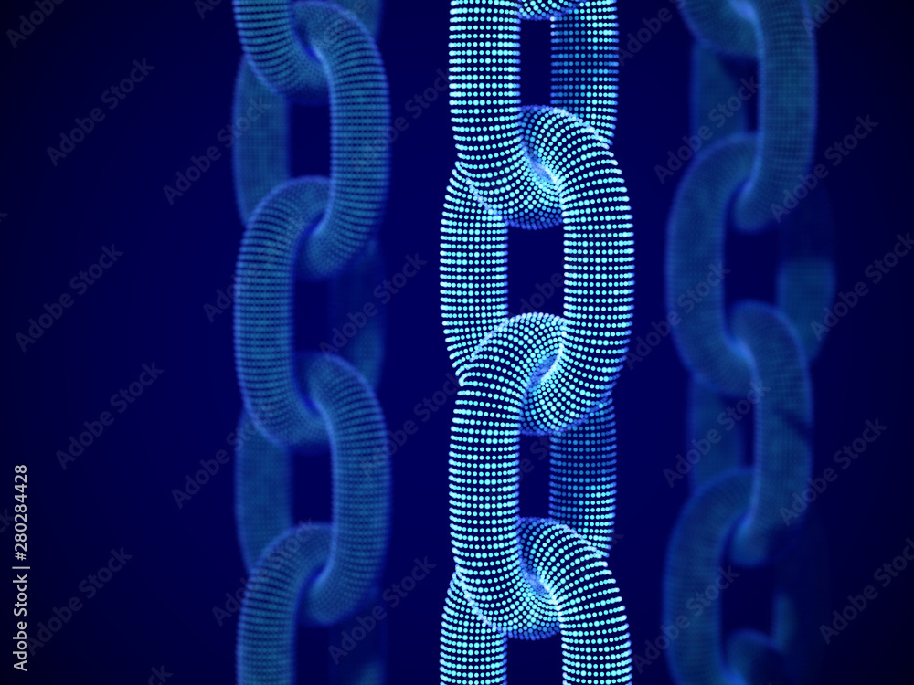Aufkleber concept of blockchain technology and network connections: 3d digital chains. business partnership an