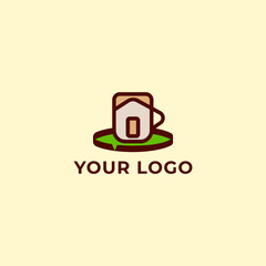 coffee cup, cafe logo tepmlate combined with home