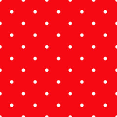 White polka dot seamless pattern on the red background, abstract geometrical simple image illustration, repeat ornament